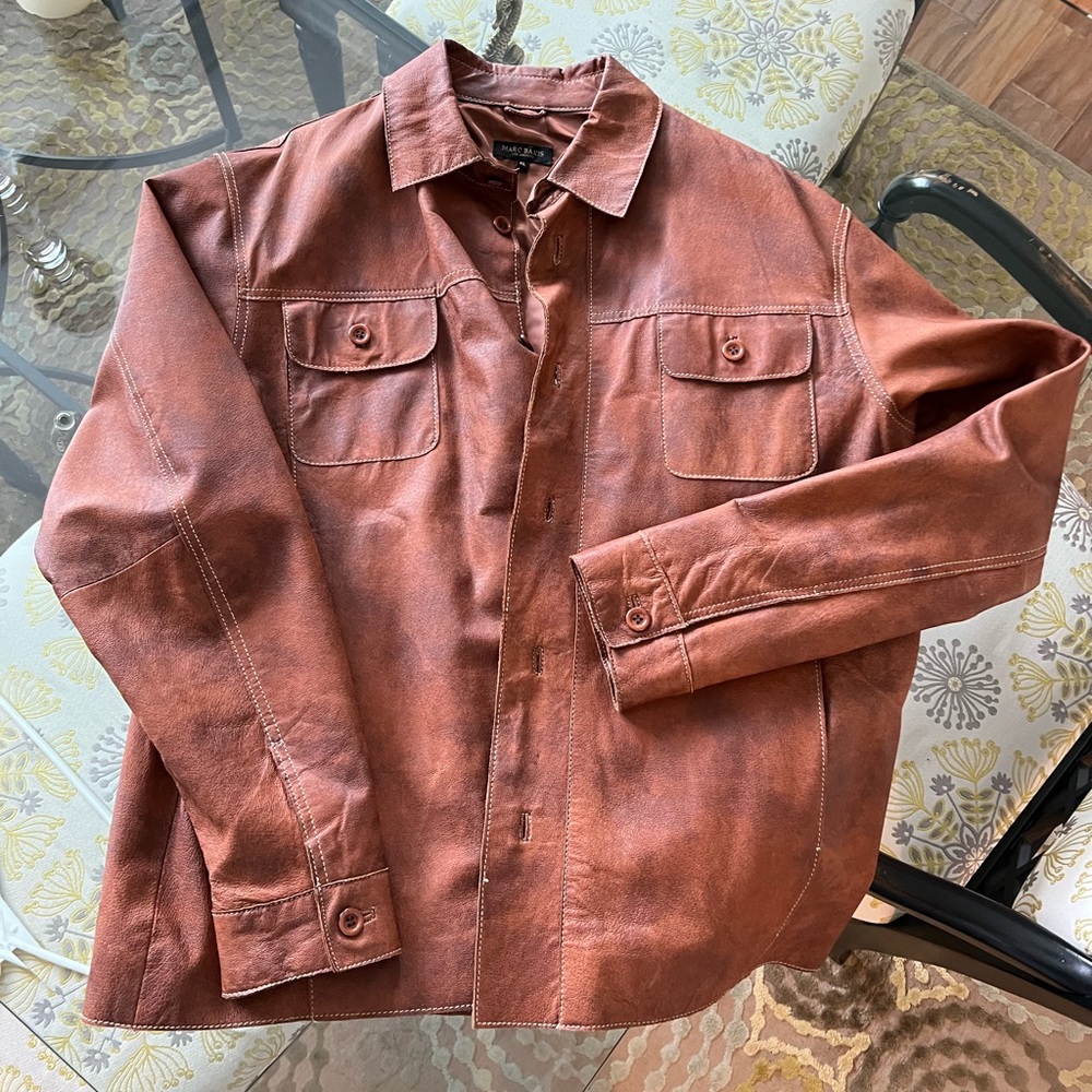 Marc Baxis light weight leather shirt jacket.  Excellent condition.  Size XL